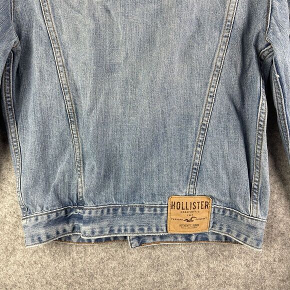 Hollister Trucker Jean Jacket Mens M Blue Distressed Denim Casual Western Y2K - Picture 12 of 16
